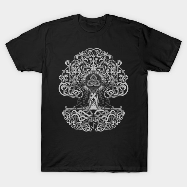 Yggdrasil Norse Viking Tree of Life Pagan Mythology Knotwork T-Shirt by Blue Pagan